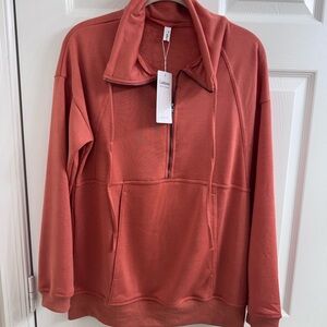 Ladmous Terracotta Orange Half-Zip Pullover Top Size M